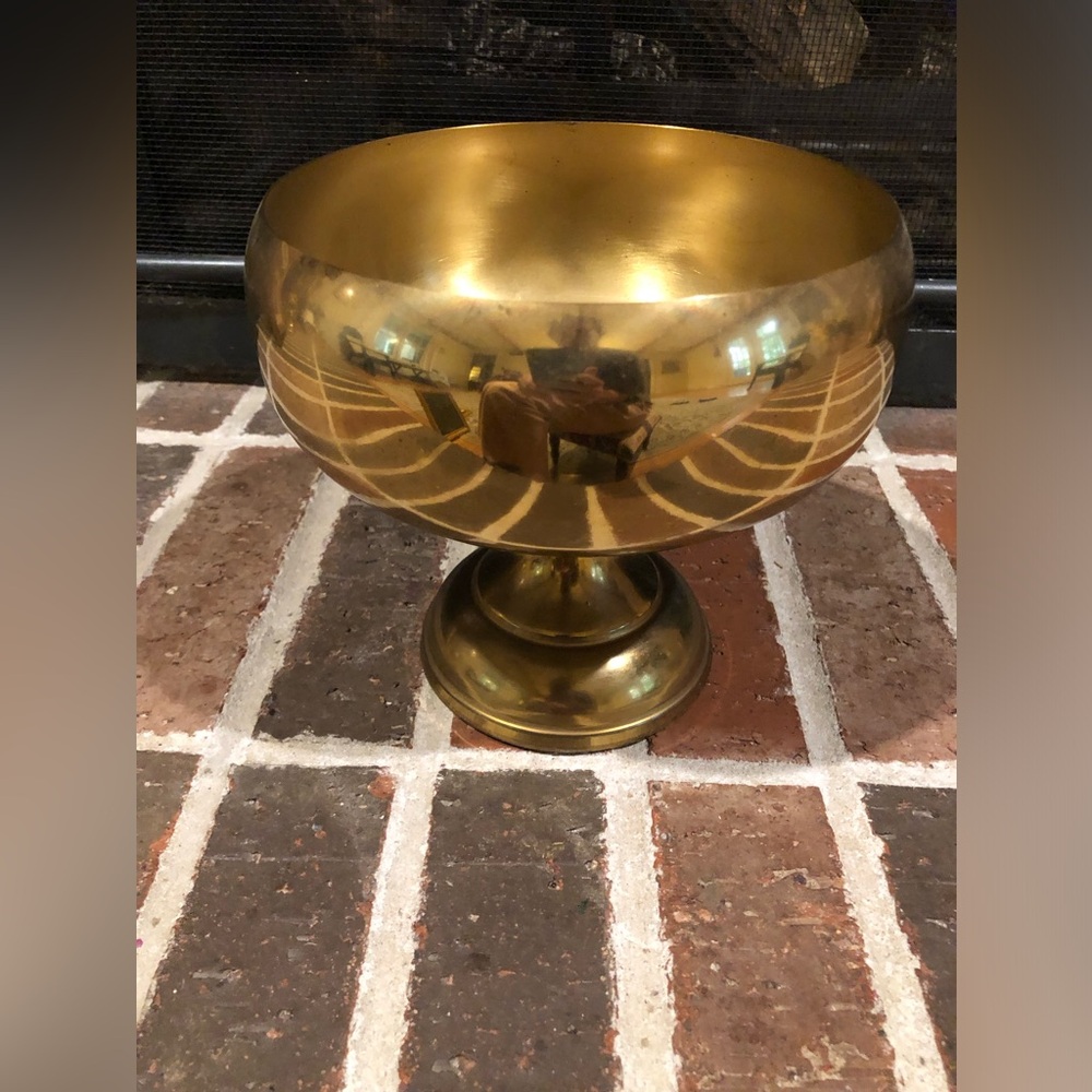 stunning vintage gold brass pedestal bowl or planter or pot 7” tall 7” wide